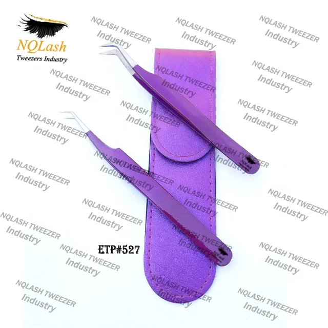 3 Piece Black Purple Magnetic Kit Eyelash Extension Tweezers Set / Custom logo Eyelash Tweezers Case NQ Lash Tweezers