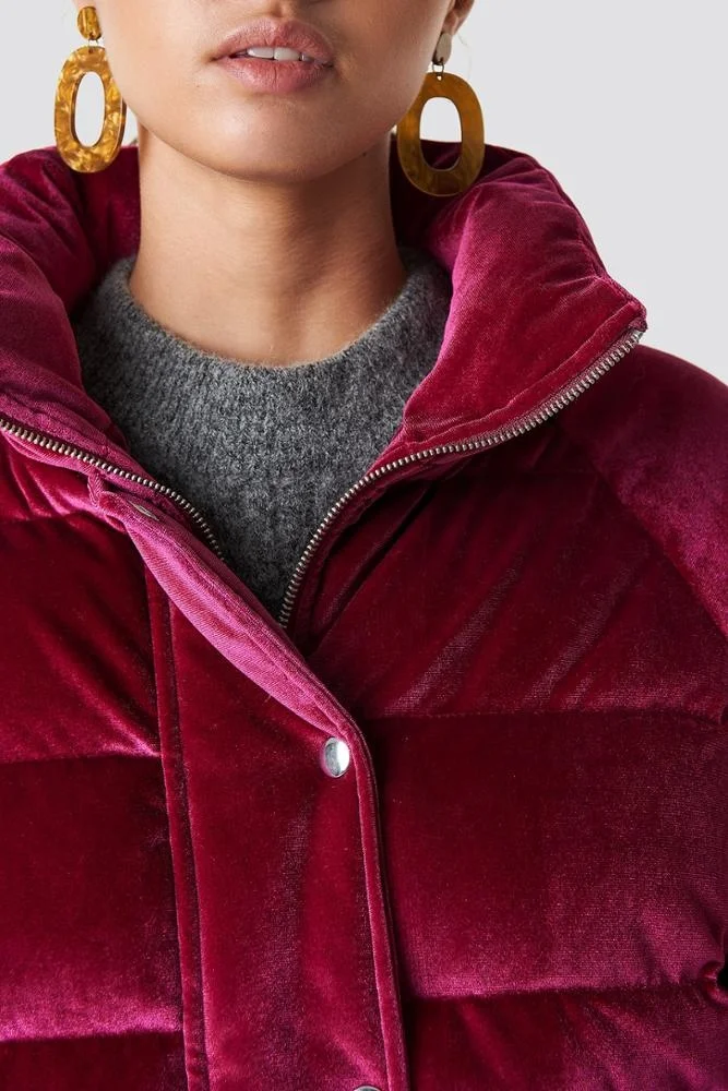 Latest Top Quality Style Winter Warm Neck Cropped Soft Velvet Puffer Jacket Women