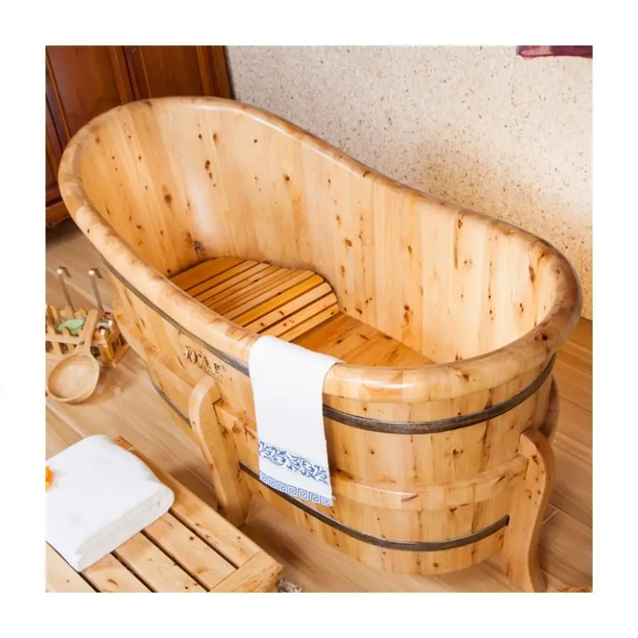 Freestanding Wooden Barrel Bath Shower Hot Tub Cedar Wood Bathtub for Home Hotel and Spa