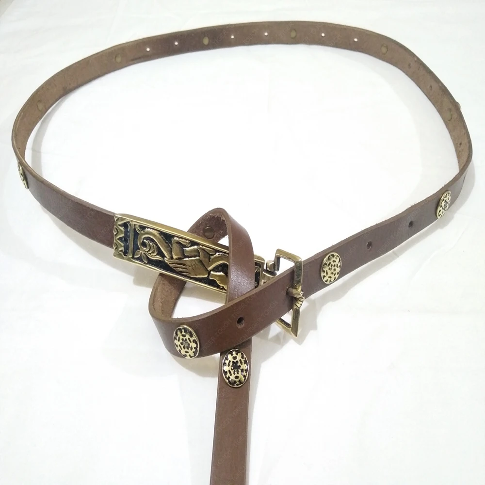 Короля Георга ремни Viking Seax средневековый Chaucer в шотландскую клетку светло-коричневый кожаный ремень пояс с бронзовая Пряжка пятнадцать средневековые французские пряжки