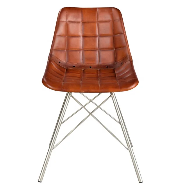 Industrial & vintage iron metal & apposed genuine leather seminar Modern chair