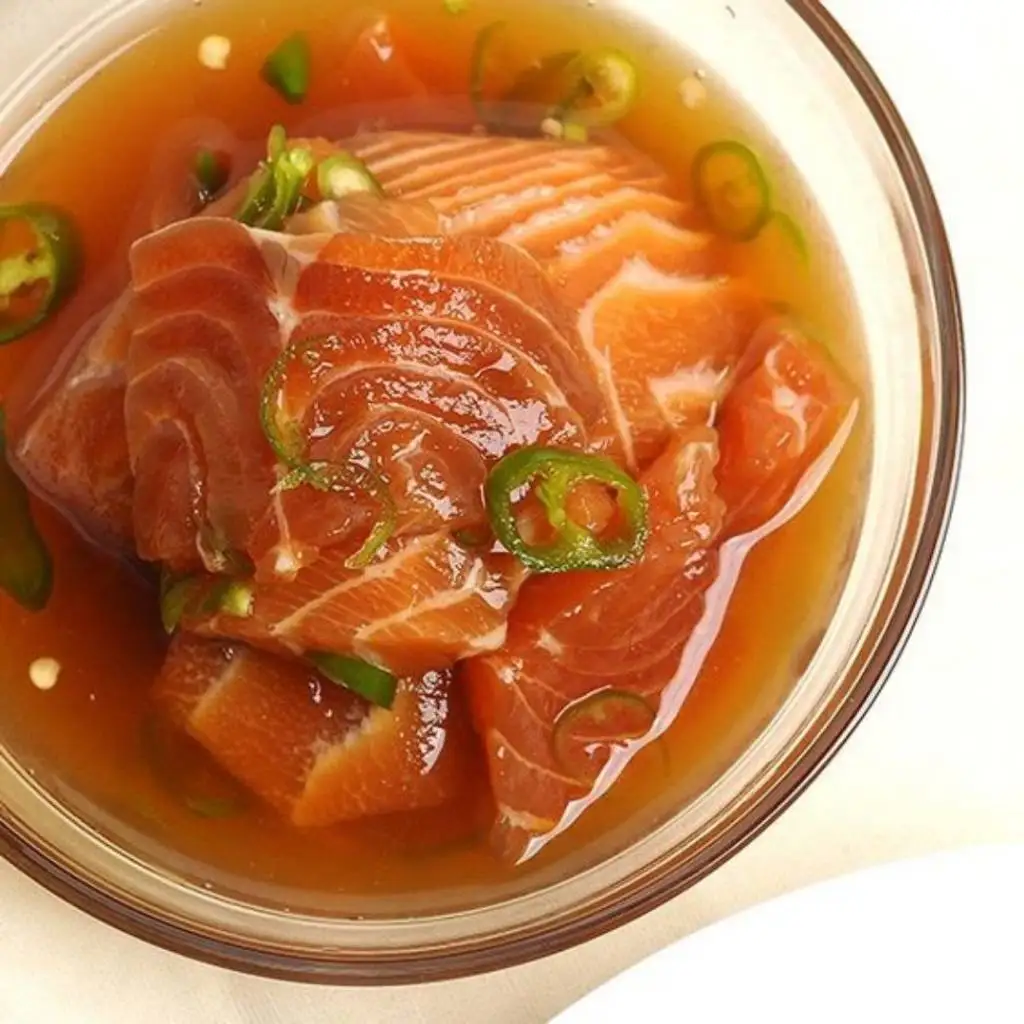 Frozen Soy Sauce Marinated Salmon Sashimi Korean style Salmon Fish Slice with Soy Sauce Ready to eat Product