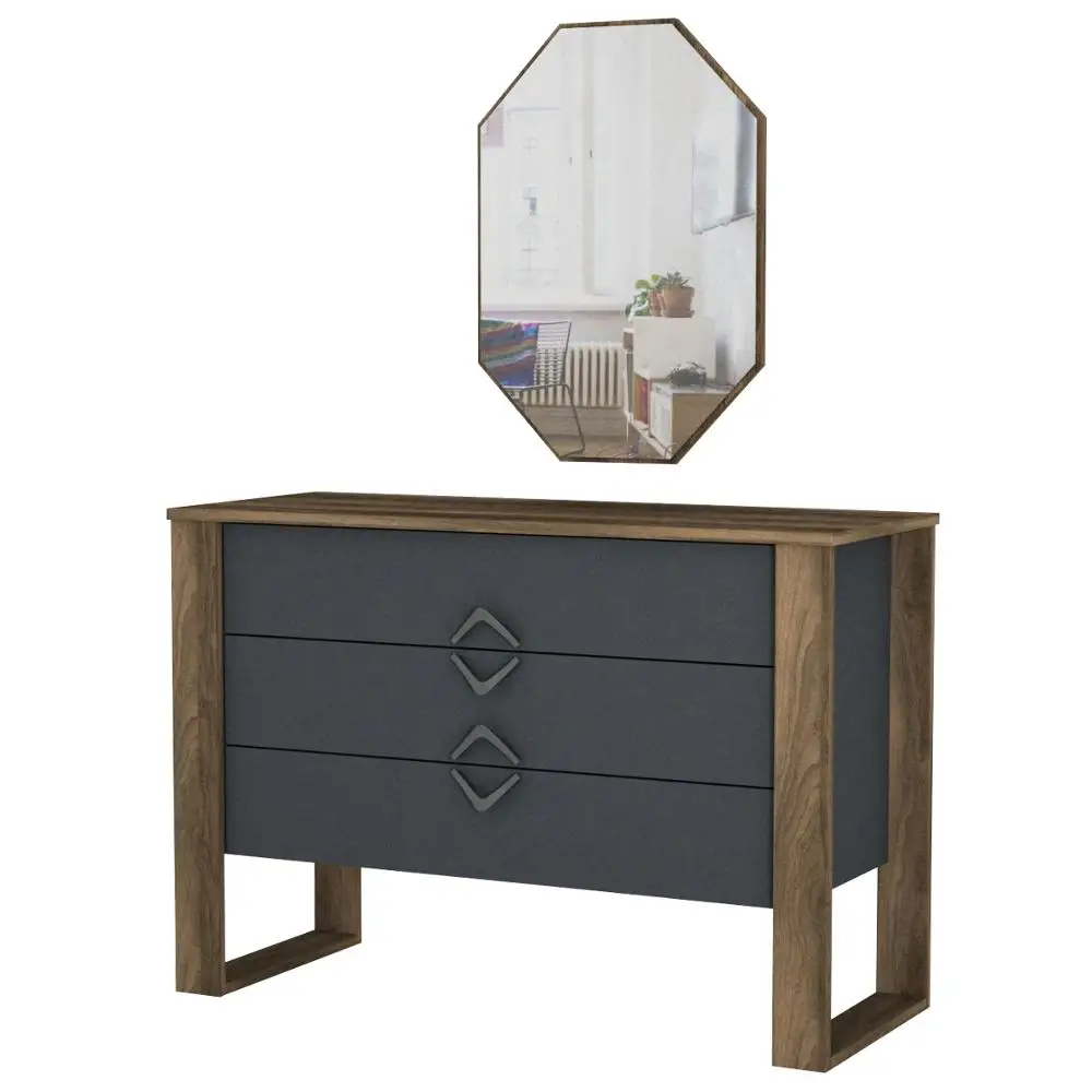 Excluisve Bumerang Wooden Bedroom Furniture Mirrored Chest of Drawers Walnut Anthracite