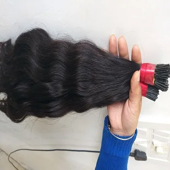 Горячая Распродажа необработанные человеческие кудрявые волосы для наращивания кератиновые афро I tip