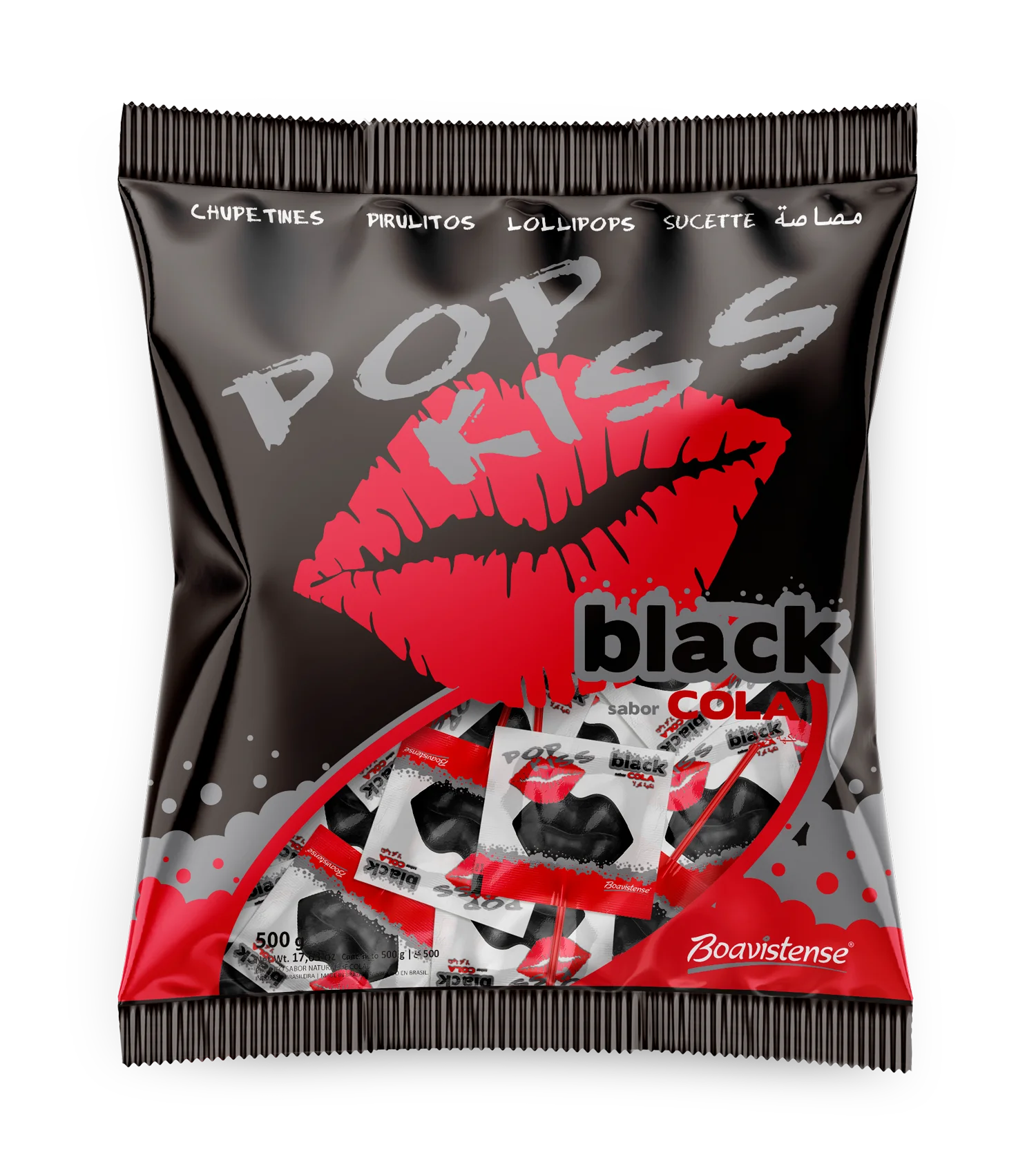 
68502 - Pop Kiss Black Cola Flat Lollipop 10g 24x50un 