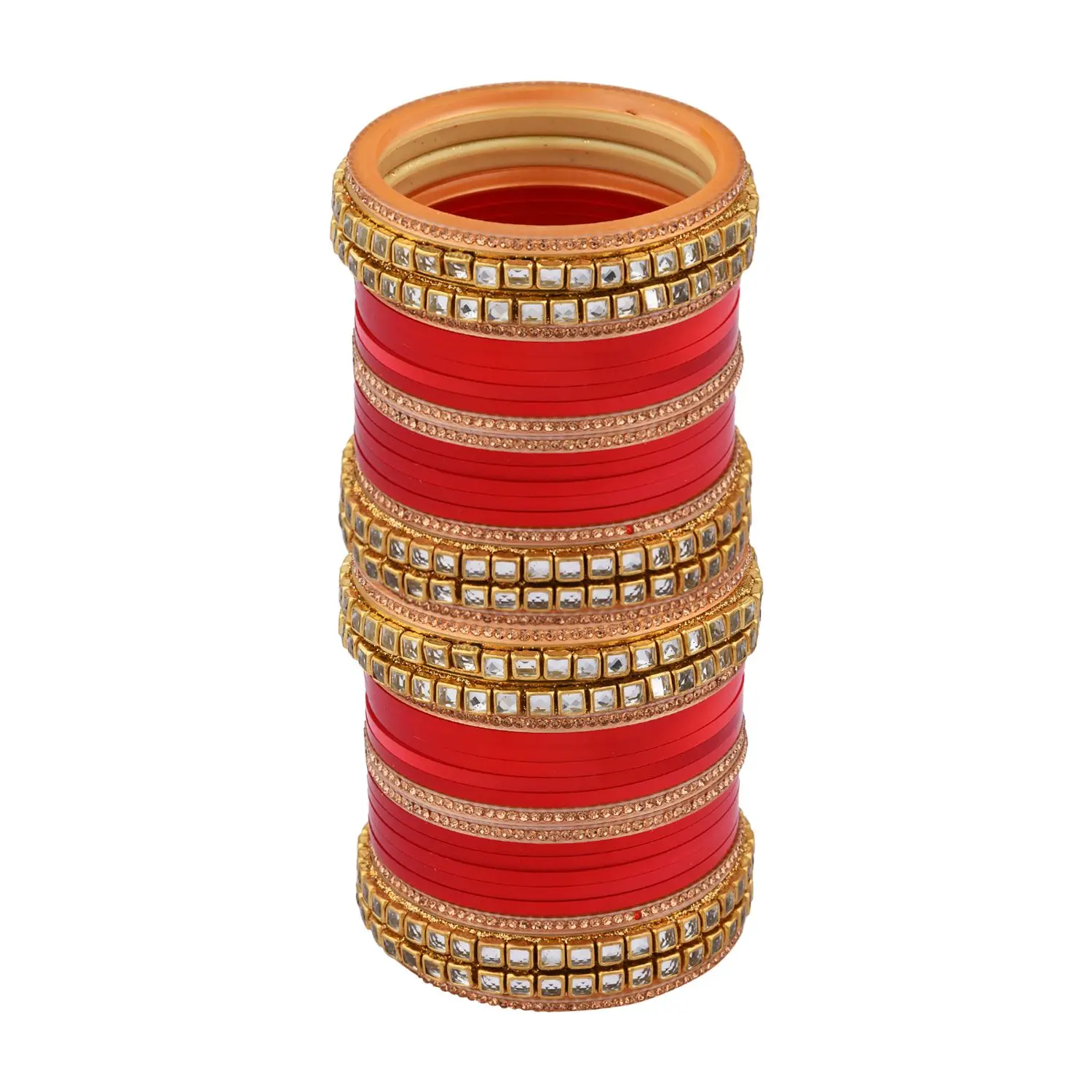 Traditional Handmade Kundan Karva Chauth Acrylic Red Bangle Bracelet Set Indian Bollywood Wedding Jewelry for Gifts