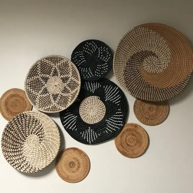 9PCS High Quality Decorative Wicker Wall Tray Bohemian Wall Decor Hangng Wall Plate