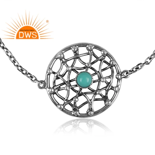 High Quality Natural Arizona Turquoise Gemstone Oxidized 925 Sterling Silver Designer Spun Bracelet Jewelry Manufacturer