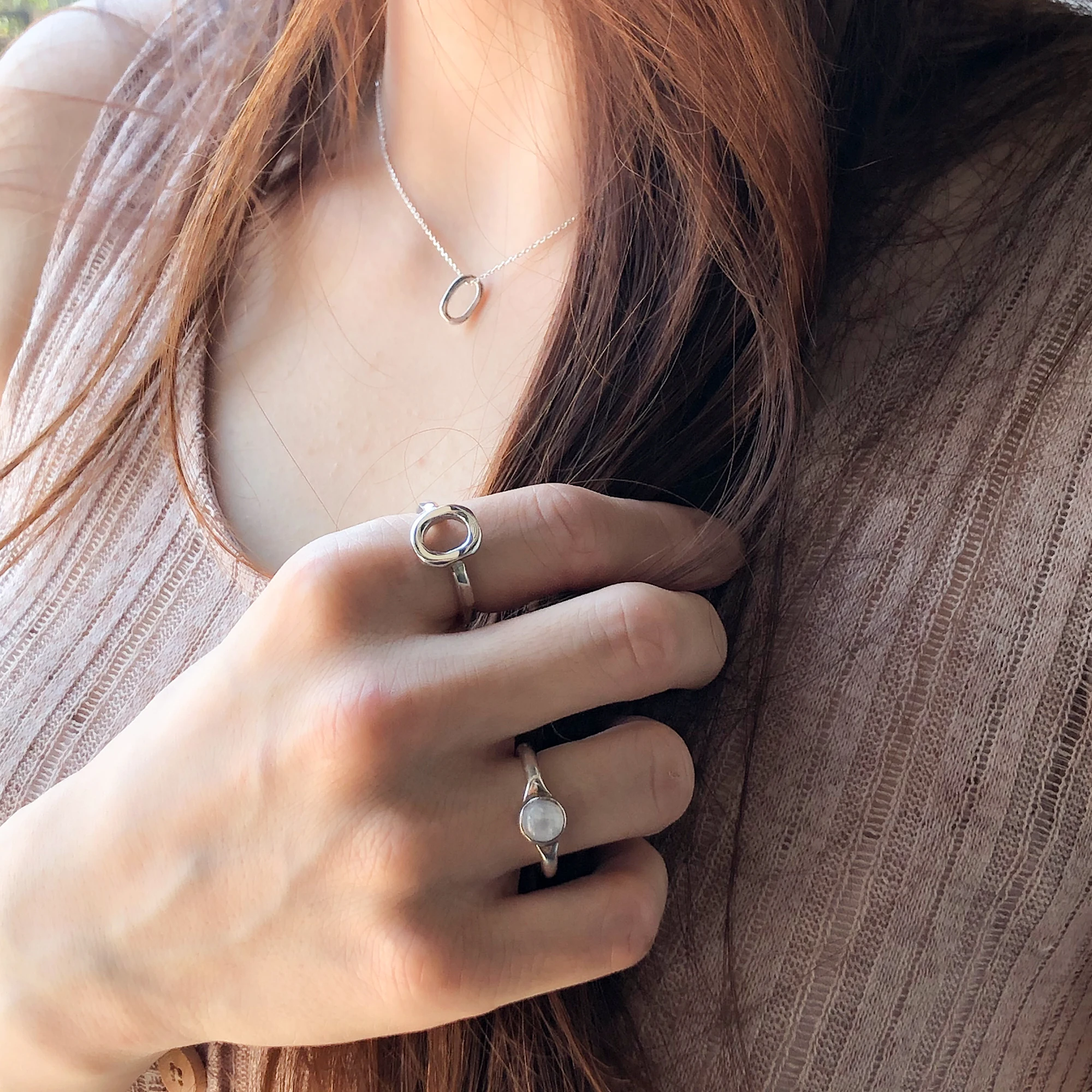 
Korea handmade moonstone 925 sterling silver ring women jewelry 