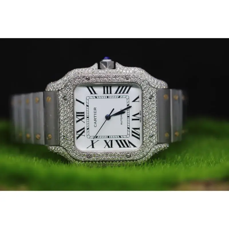 Наручные часы с бриллиантами белого/черного/серого цвета мужские из нержавеющей стали по производственной цене мужское кольцо