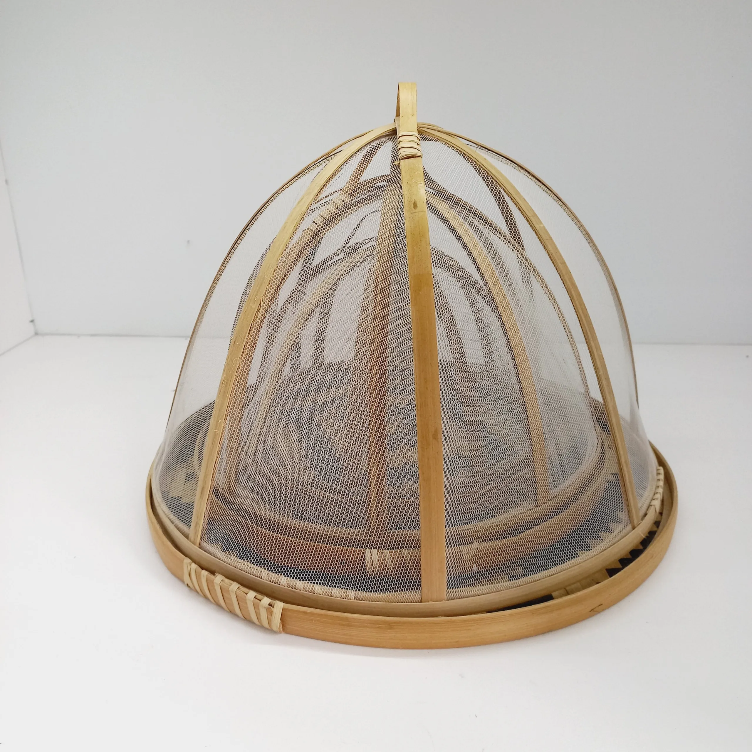 Nordic Round Restaurant Mesh Serving Tent Net Storage Basket Woven Bamboo Food Cover With Lid Kitchen Multifunctional