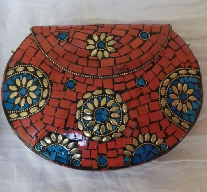 Silver Plated Metal Mosaic Clutch Evening Bag