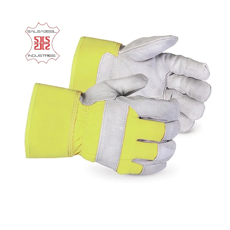 Cow split Leather Safety Gloves / Yellow Rigger Gloves / 707 Canadian Working Gloves