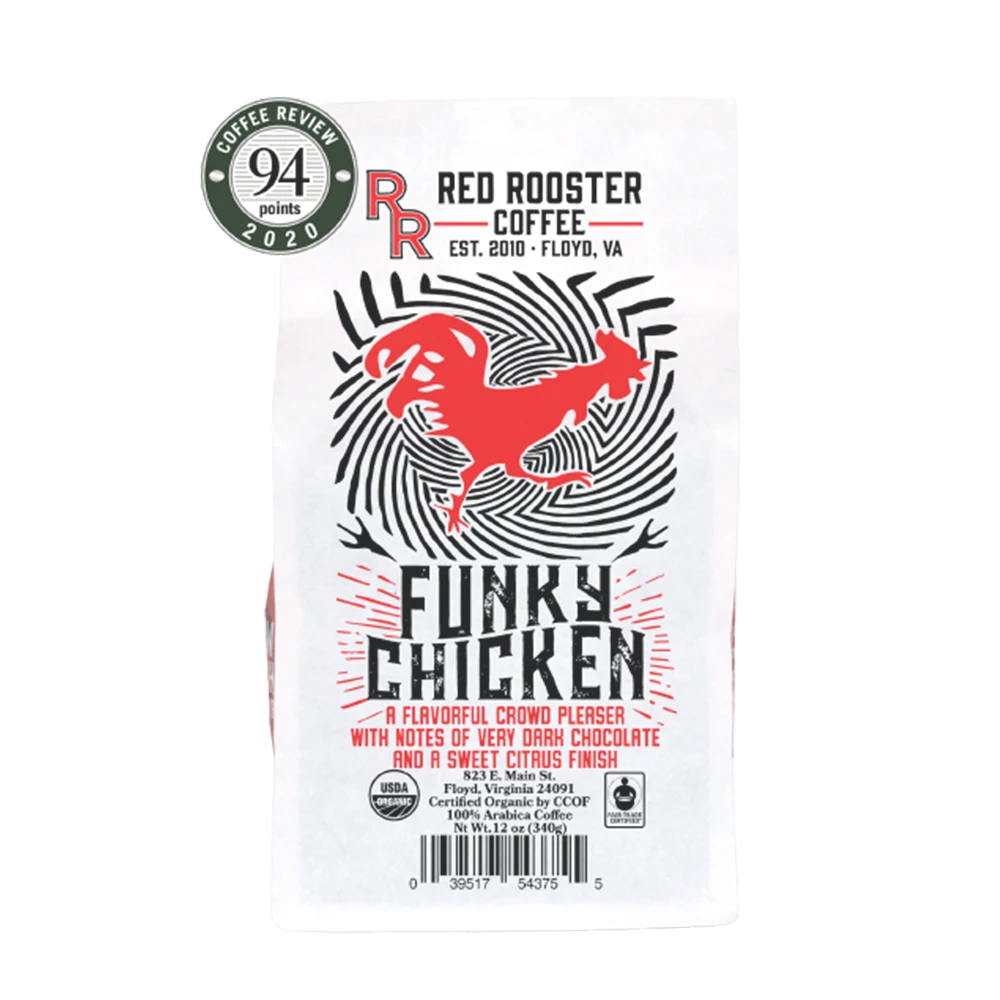 
 Красный петух фанки цыпленок 12 унций в пакетах яркая кислотность и карамельная сладость кофе среднее обжарка кофейных зерен  