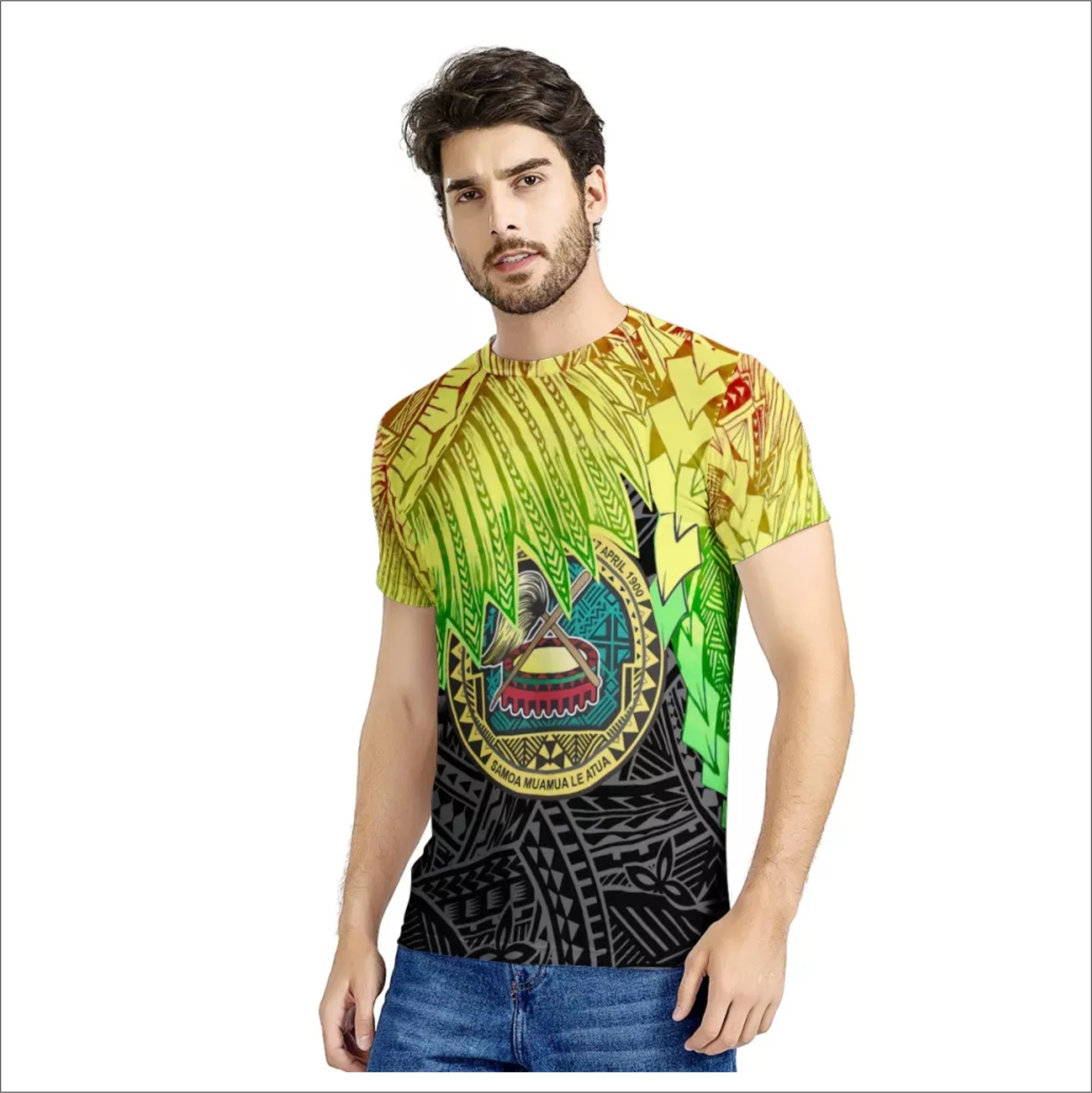
Factory Cheap Price Polynesian Samoa Tribal style Printing T-Shirt LOGO Custom Men Oversize Casual Men Short Sleeve T-Shirt 