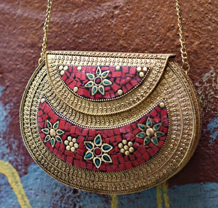 Silver Plated Metal Mosaic Clutch Evening Bag