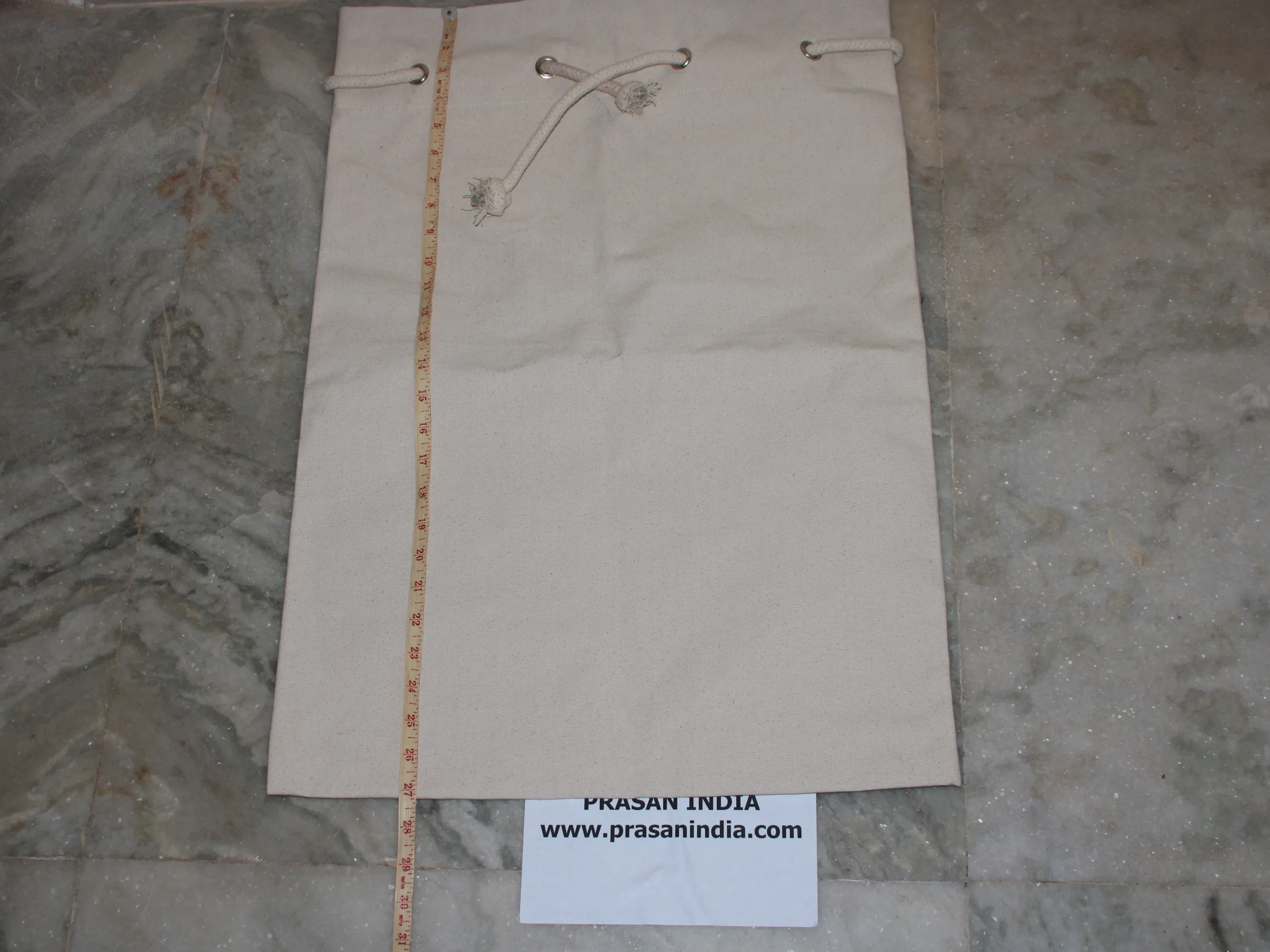 Santa sack cream drawstring pouch made of Indian canvas