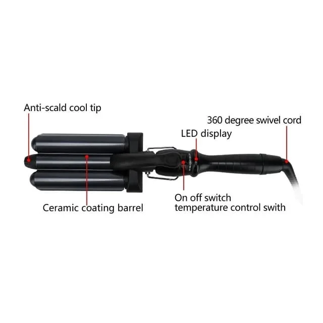 2021 Hot Selling Wholesale OEM Direct Manufacturer Three Barrel Hair Waver Straightener Curling Iron 360 Rotation Curlers LCD