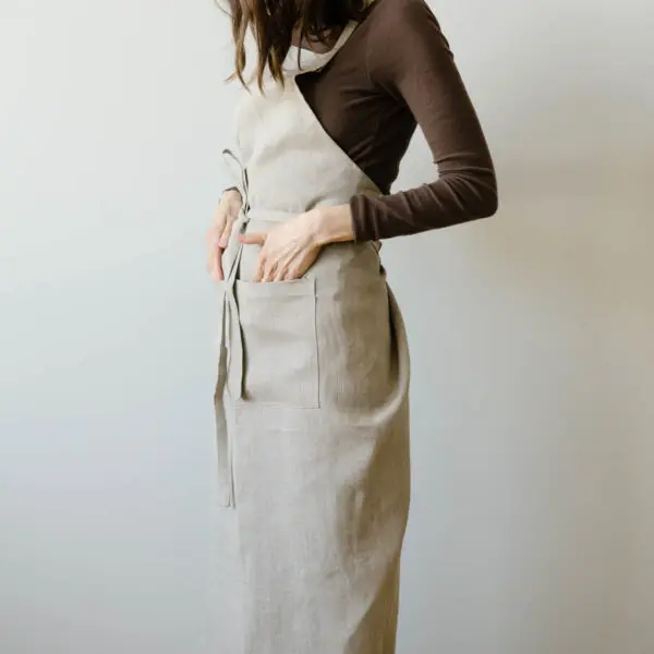 Beige Colour Linen Apron Cooking Adjustable Apron Made With 100% Linen Fabric.