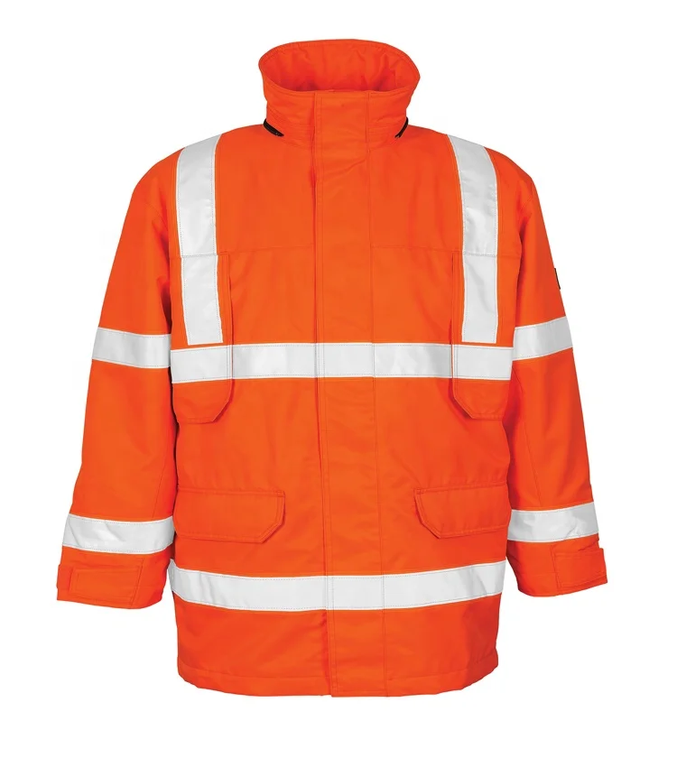 Wholesale Security Parka Waterproof Insulated Upper Reflector Jacket with Rib Adjustable Hood Rain Wear Vest Uniform