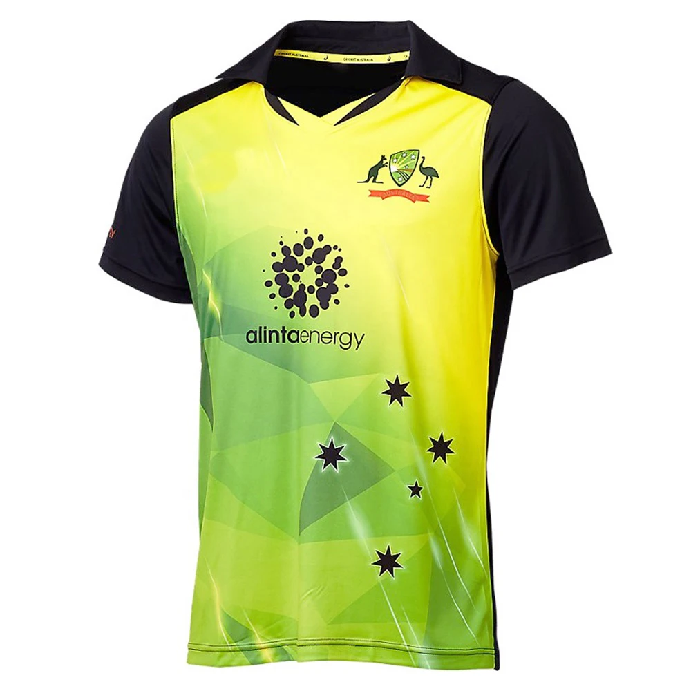 custom sublimated team cricket t shirts top design full hand Australia cricket jersey 2021-22