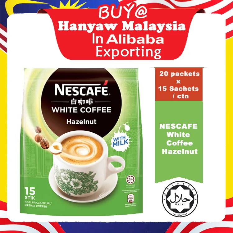 [Malaysia] Fast Shipping + Halal Certified White Coffee Hazelnut ( 20 Bags x 36g x 15 Stick /Ctn )