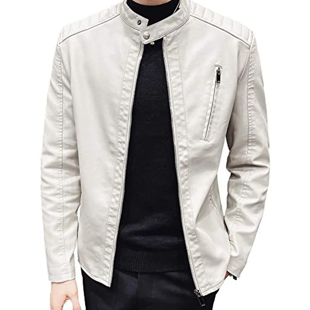 Latest Design Wholesale winter Fashion Mens spanish Leather Jackets Casual Stand Collar Slim Fit Faux Leather Jacket Biker M-j