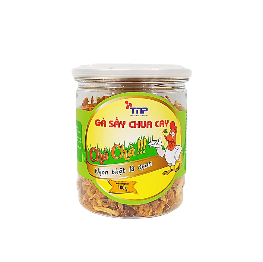 Dried Spicy and Sour Shredded Chicken 100g (jar) Delicious Dried Spicy and Sour Chicken Hot item meat snacks in Vietnam
