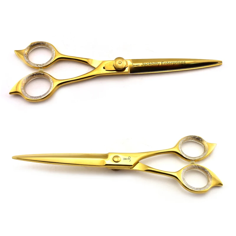 High Quality Barber Barber Scissors in Japanese Steel Gold Finish Sword Design Blade With Cat Design