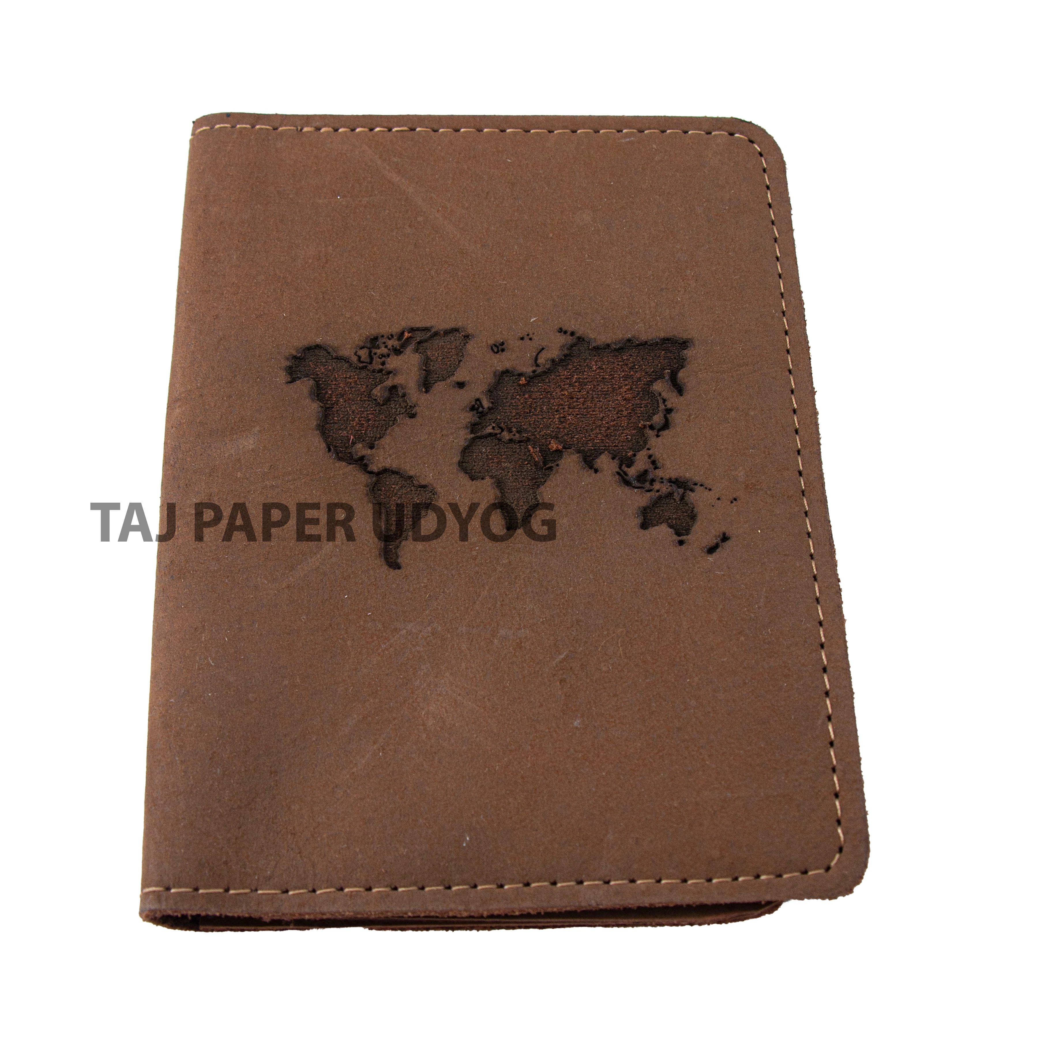 Soft Brown Leather Journal Map Embossed Cover B5 Size Handcrafted Refillable Cottan Paper Bound Journal Notebook Wholesale
