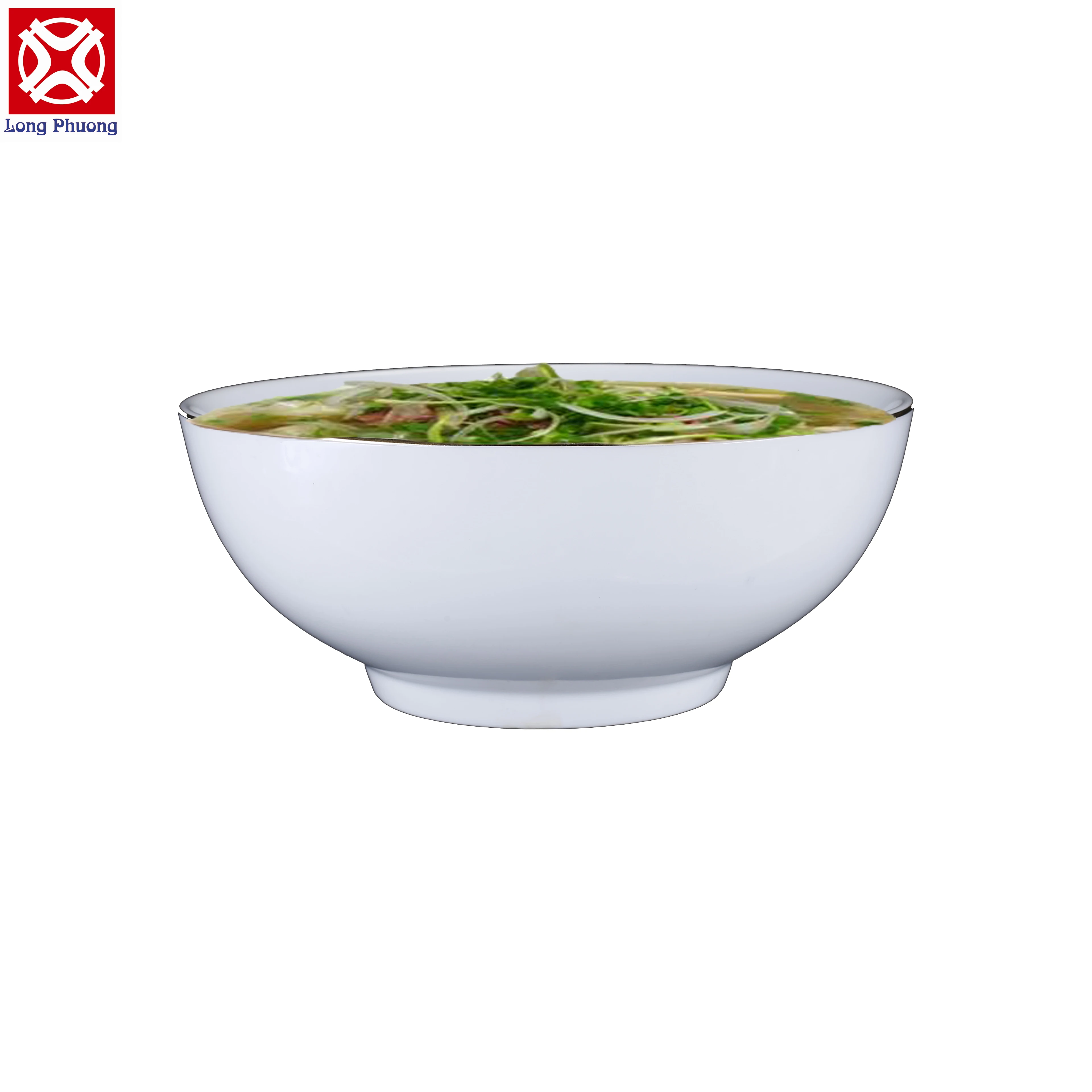 OEM Large white porcelain soup bowl with glittering golden border and heat resistant wholesale for house and restaurant
