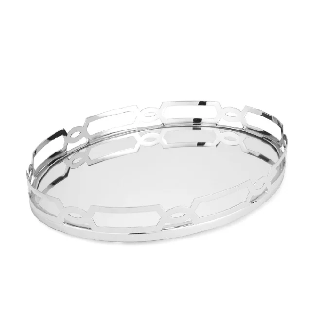Newest Arrival Oval shaped metal  Tray With Silver Fine Touch For Luxury Tableware