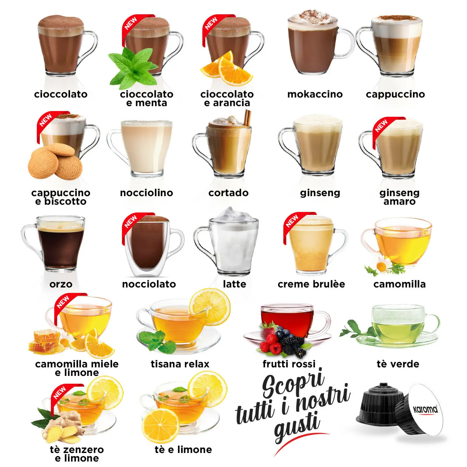 Italian KAROMA CHOCOLATE and ORANGE Capsules DOLCE GUSTO Instant Drinks PRIVATE LABEL (OEM)