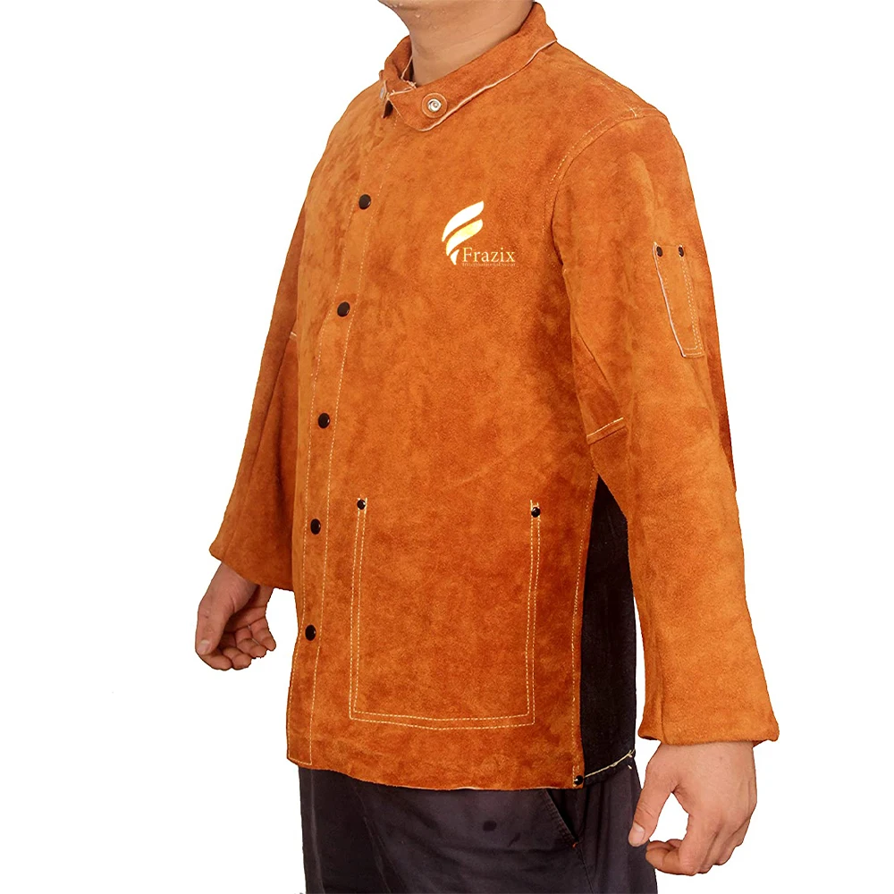 Fire Resistant Cowhide Split Leather Welding Jacket