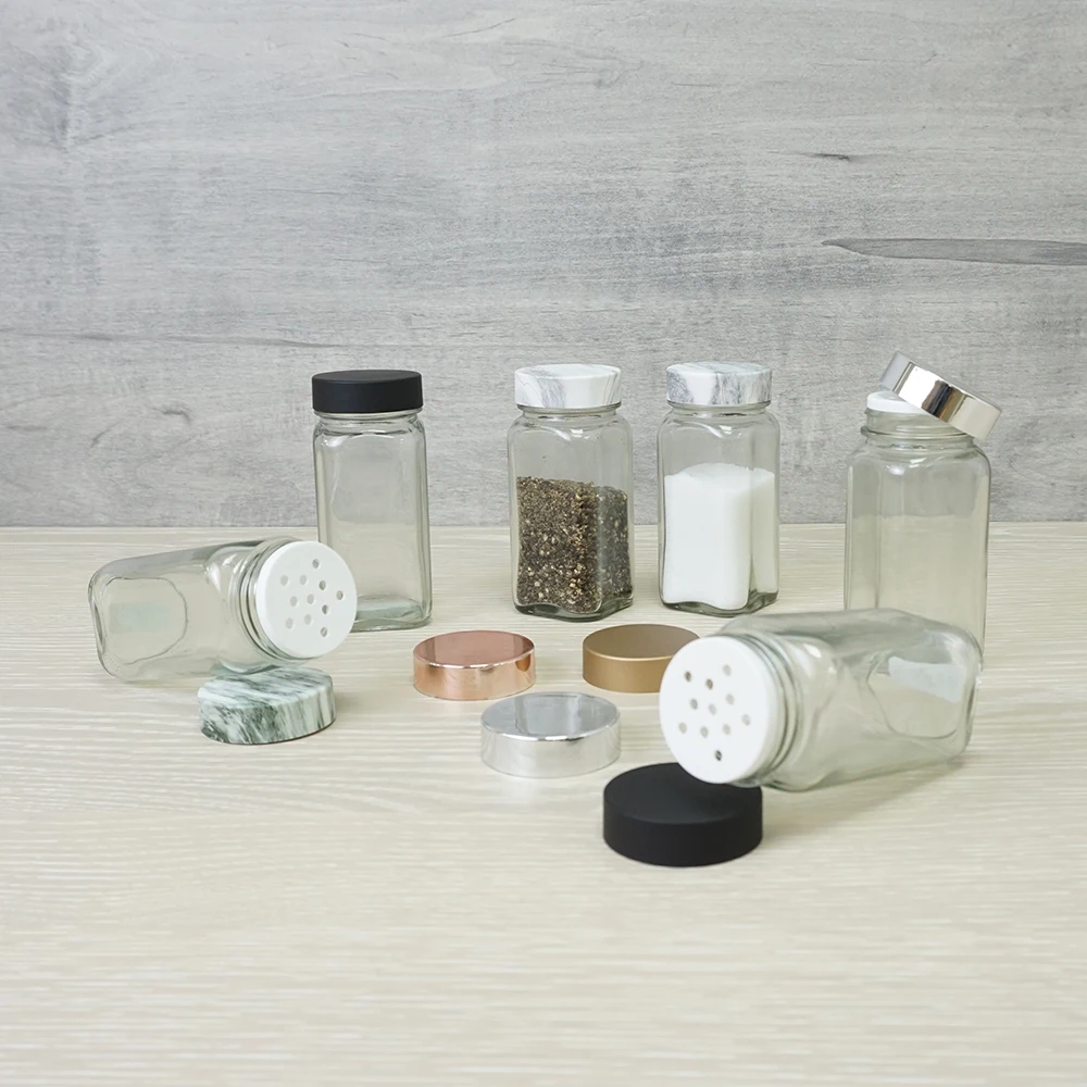 HNA Taiwan Made Square 120ml Glass Spice Jar with Plastic Silver Lid