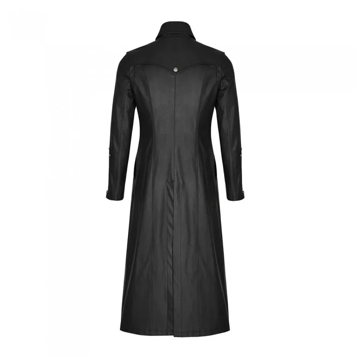 Men Long Black Gothic Imitation Leather Coat