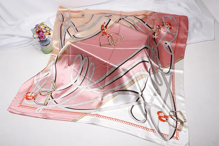 Wholesale polyester satin silk feeling 90x90 square printing women neck scarf custom