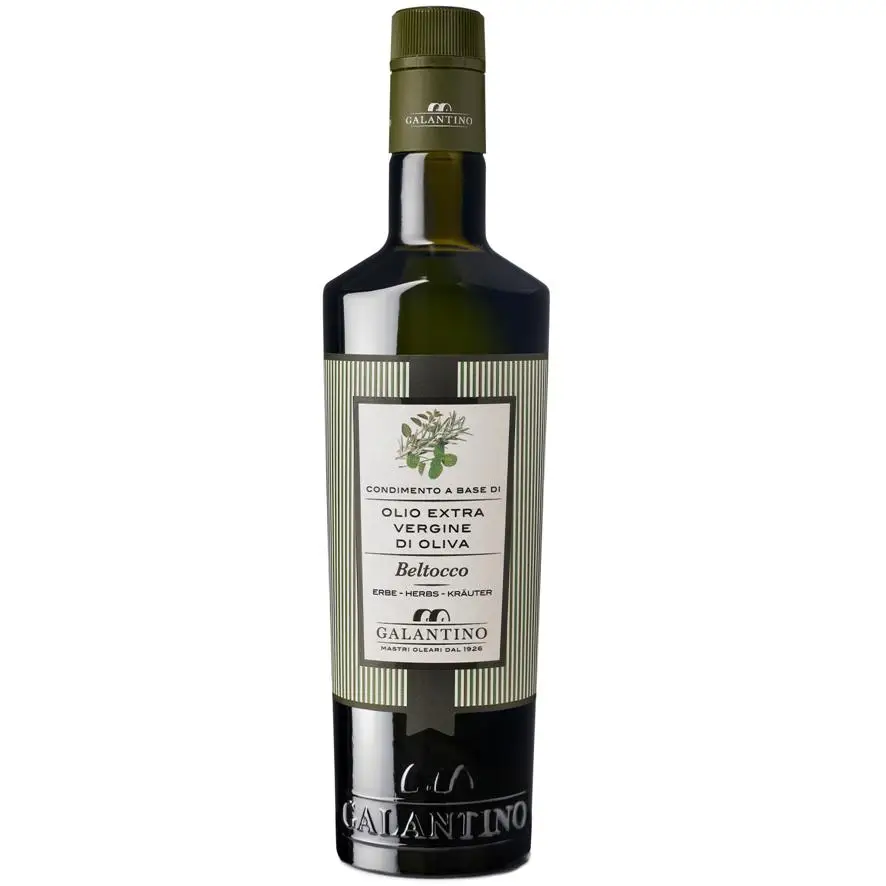 Натуральное ароматизированное экстра-натуральное оливковое масло и травы белтоко, стеклянная бутылка 500 Galantino для повязки и готовки, 500 мл, Италия