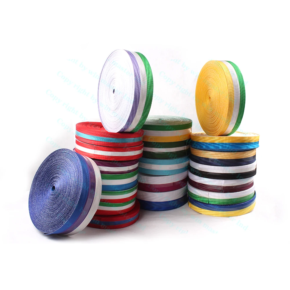 High quality red blue white ribbon striped 100% Polyester silk webbing material custom ceremonial medal ribbons