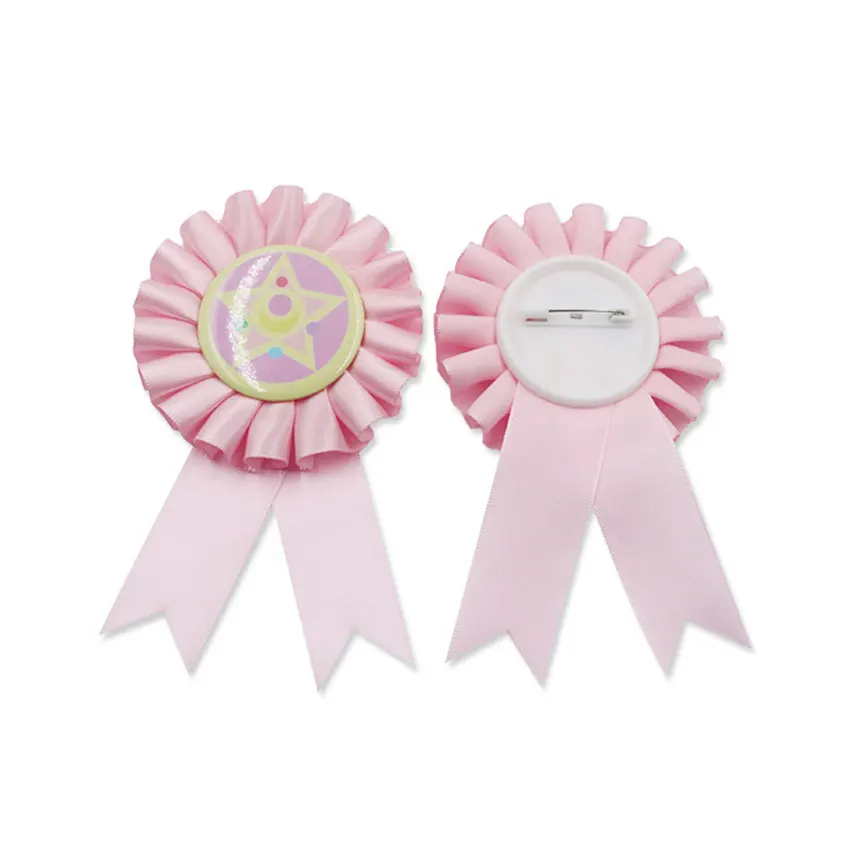 Manufacturer Custom logo Printed Kids Button Brooch Blank Award Rosette
