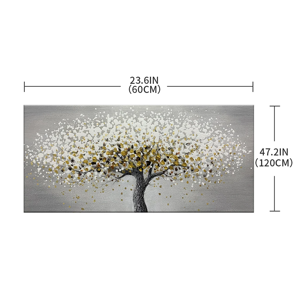 Холст Большой Настенный декор растения золотые и белые листья дерево живопись для гостиной спальни 20x3 9 дюймов/50x100 см