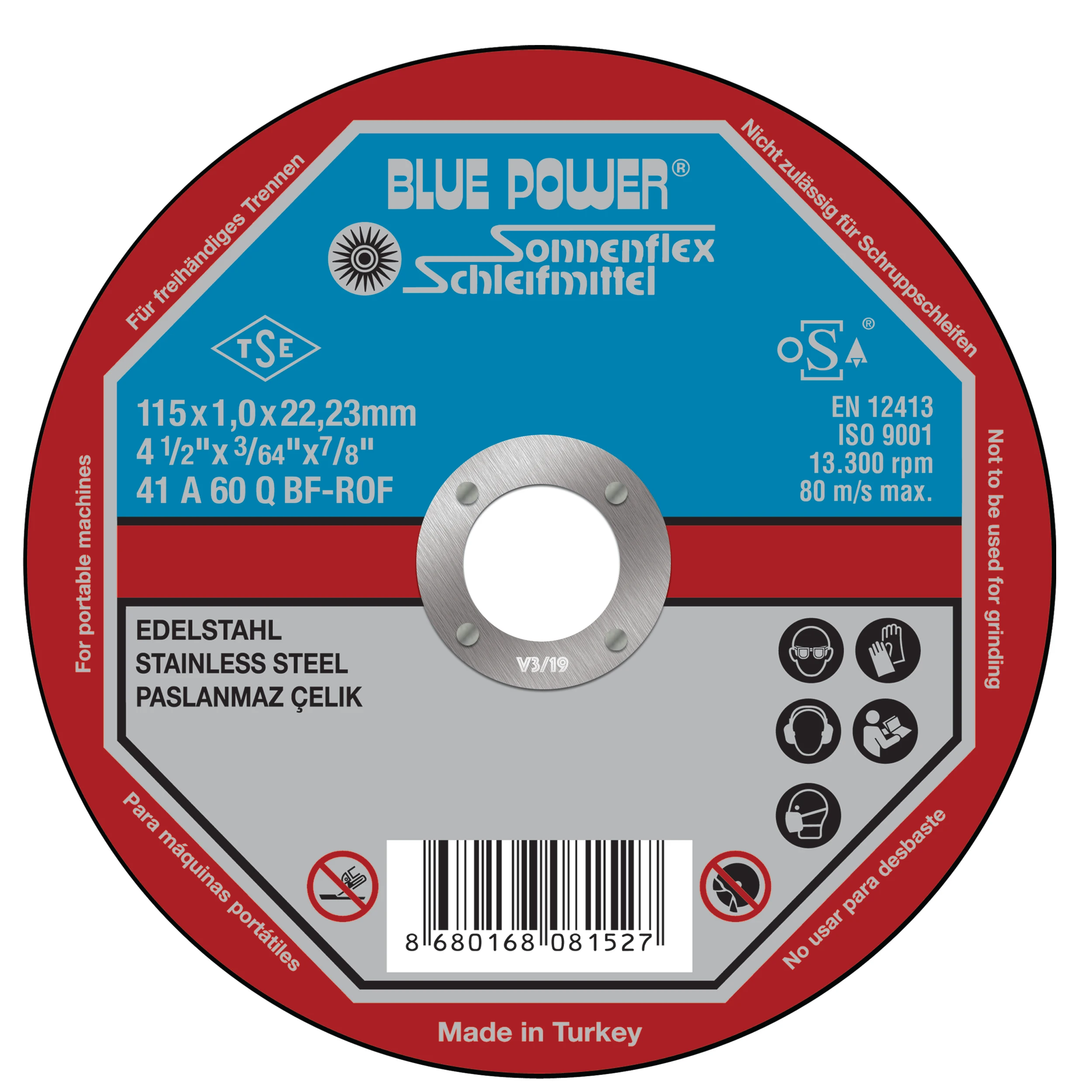 EUROCUT INOX THIN CUTTING DISC 4.5' Inc 115x1x22mm ABRASIVE WHEEL WITH OSA CERTIFICATED for METAL and INOX