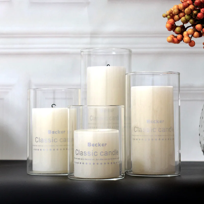 Decorative candle holder clear glass candle jars home decor pillar candles with glass