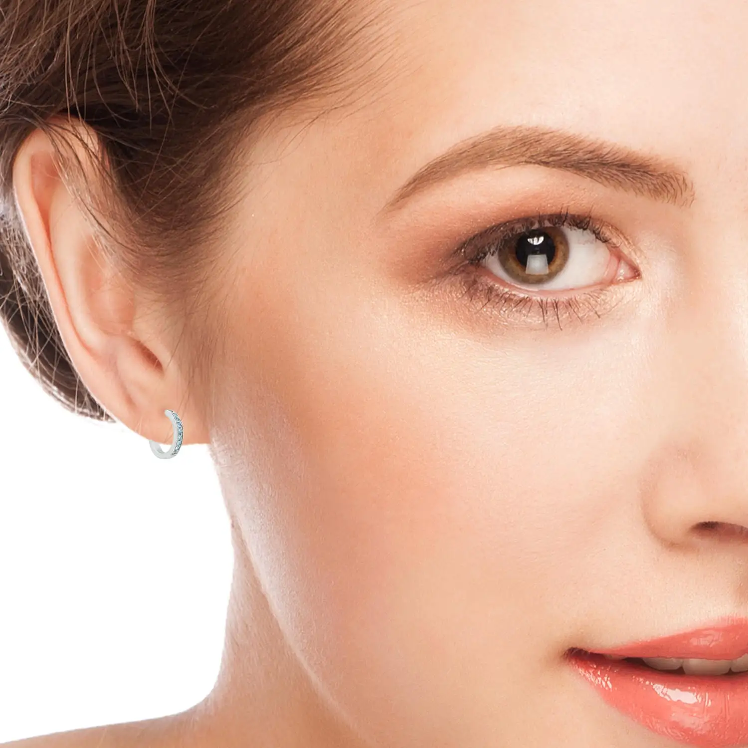  Серьги-кольца с белым и золотым голубым топазом 14 к