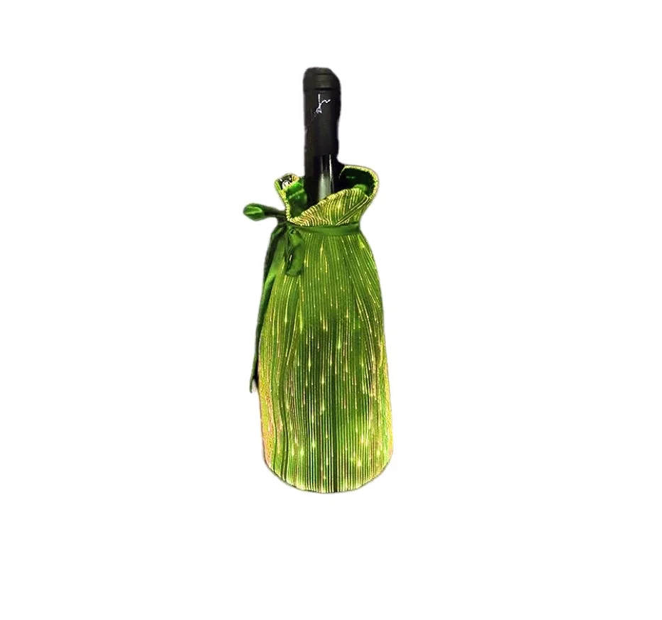 Led Wine-bottle Wrap Dresses Festive Packaging Wedding Favors Drawstring Pouches Fiber Optic Water Bottle  Bag Color Glowing