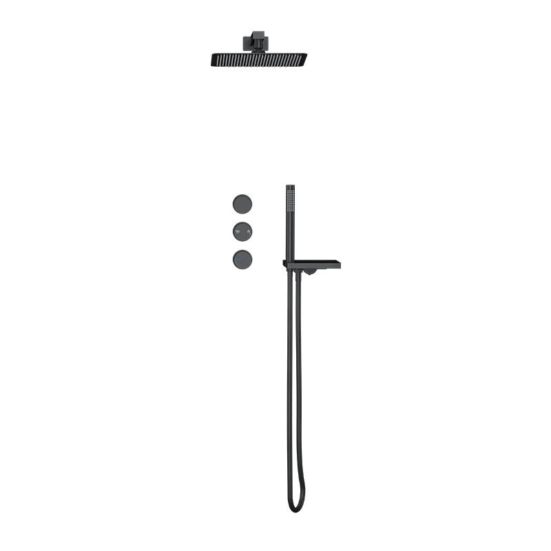 Minimalist Luxury Wall Mounted Rainfall Shower Head System 2 Way Matt Black Rain Shower Mixer Combo Set