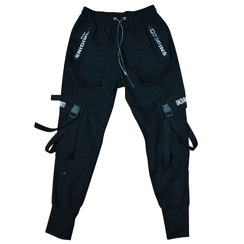 Hiphop Women Reflective Light Pants Women Casual Pockets High Waist Elastic Cargo Pants Streetwear