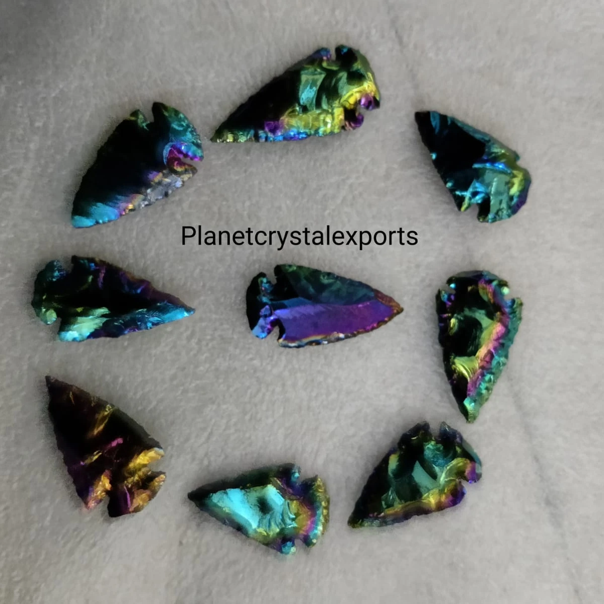 Wholesale Natural Black Obsidian Titanium Angel Aura 1Inch Arrowhead Buy From PLANET CRYSTAL EXPORTS