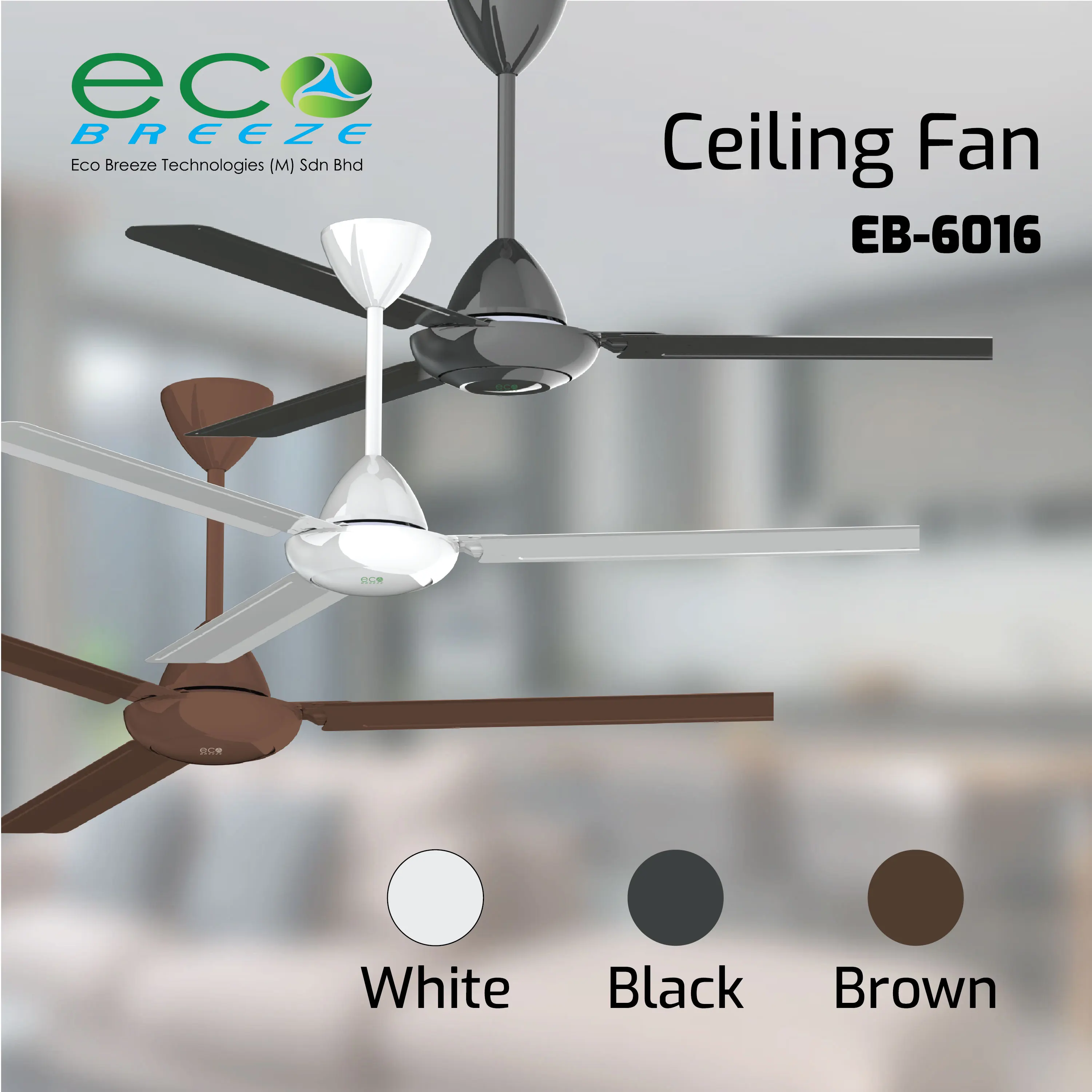 Free spare parts 56 inch Ceiling Fan Malaysia 3 Blades Black AC Regulator Copper (EB-6016)