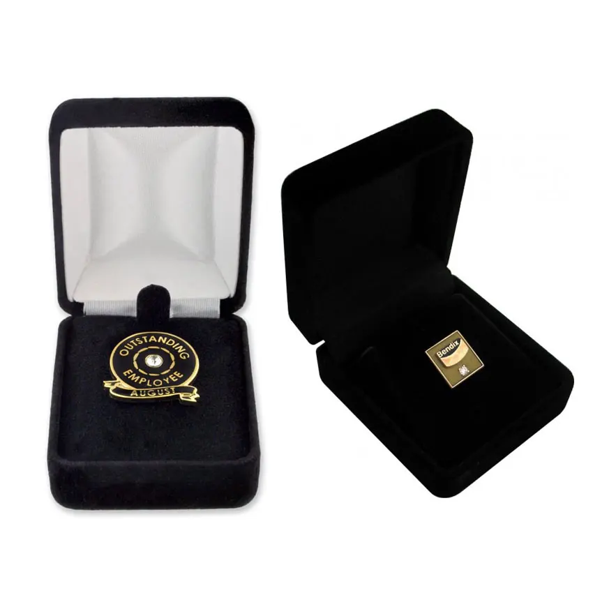 custom company anniversary service employee award velvet metal lapel pin gift box